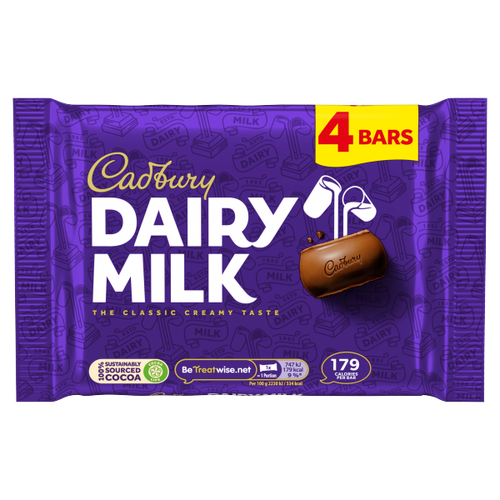 Cadbury Dairy Milk Chocolate Bar 4 Pack 134g