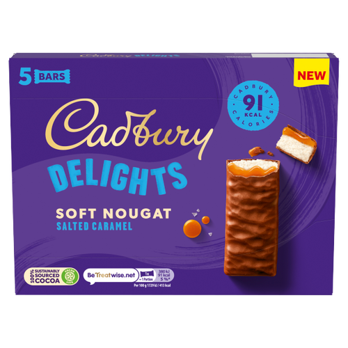 Cadbury Delights Soft Nougat Salted Caramel Bars 5 x 22g (110g)