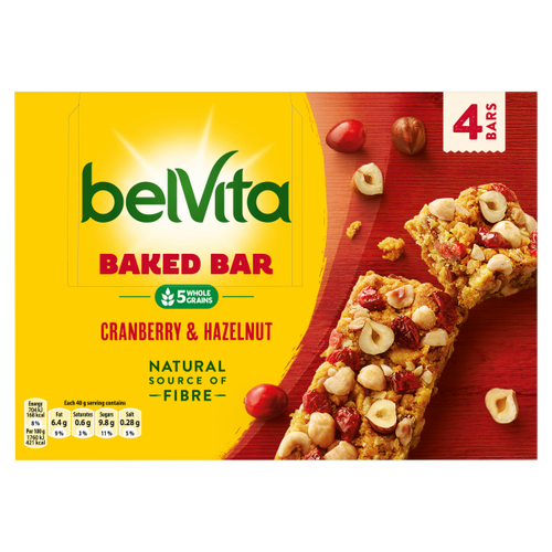 Belvita Breakfast Cranberry & Hazelnut Baked Bar 4 Pack 160g