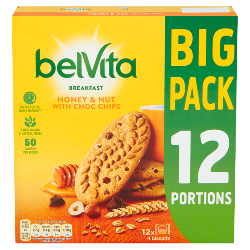 Belvita Breakfast Biscuits Honey & Nuts with Choc Chips 12 Packs 540g