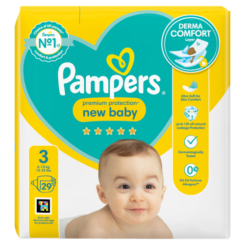 Pampers Premium Protection New Baby Size 3, 29 Nappies, 6kg - 10kg, Carry Pack