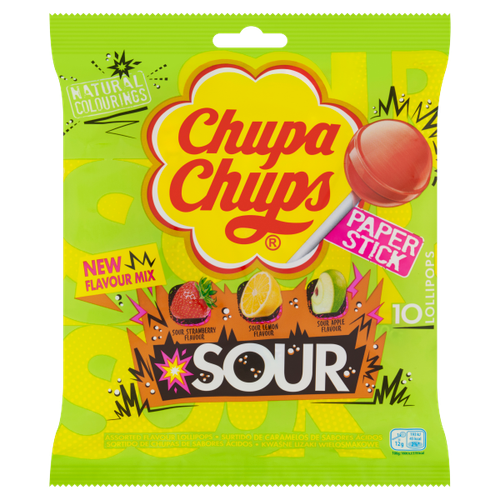 Chupa Chups 10 Sour Assorted Flavour Lollipops 120g