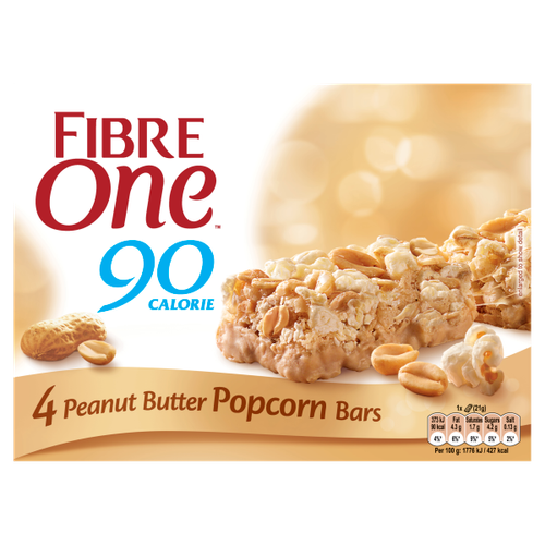 Fibre One 90 Calorie Peanut Butter High Fibre Popcorn Bars 4x21g