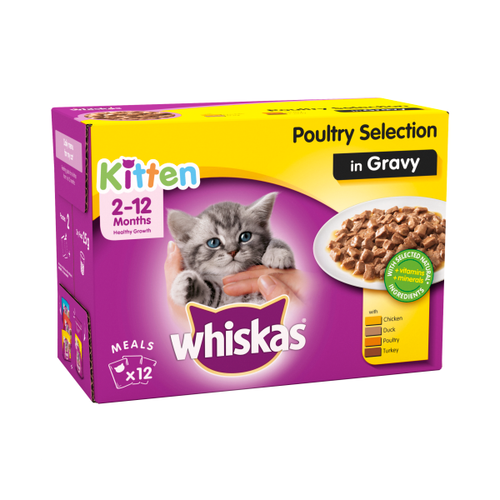 Whiskas Kitten Wet Cat Food Pouches Poultry in Gravy 12 x 100g We Get Any Stock
