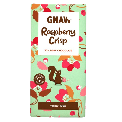 GNAW 70% Dark Chocolate Raspberry Crisp Bar Vegan 100g