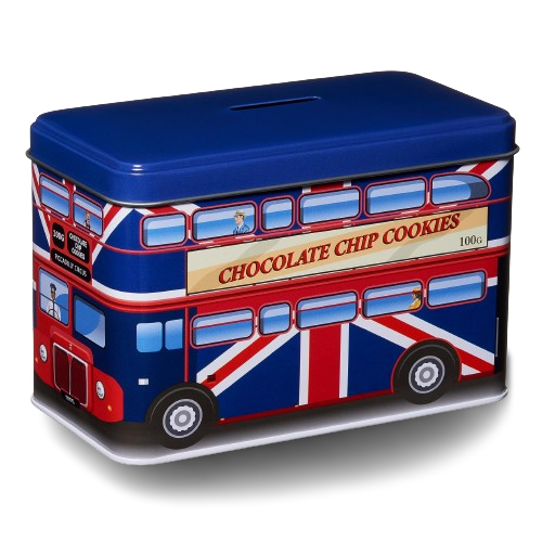 Proudly Uk London Bus Money Box Tin Chocolate Chip Cookies 200g