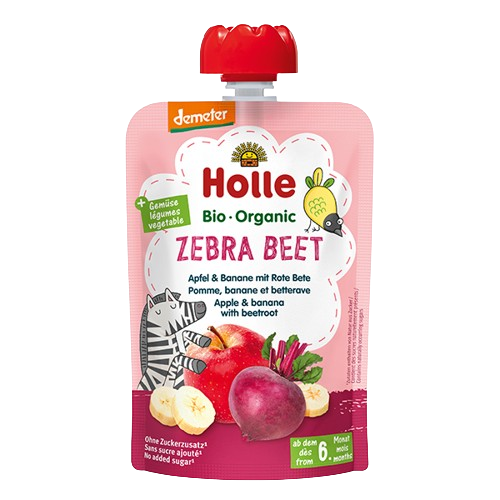 Holle Organic Pouch Zebra Beet Pouch Apple & Banana With Beetroot 100g