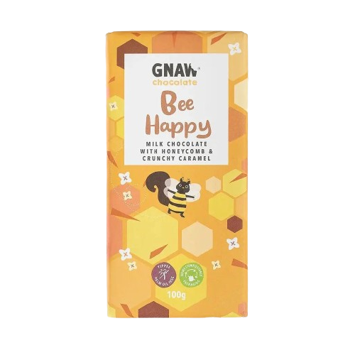 GNAW Milk Bee Happy Honeycomb & Crunchy Caramel Milk Chocolate Bar 100g