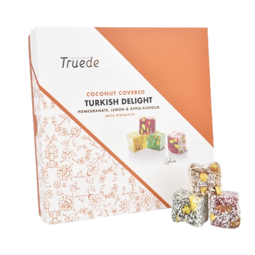 Truede Coconut Covered with Pistachio Pomegranate, Lemon & Apple Flavour Turkish Delight 125g