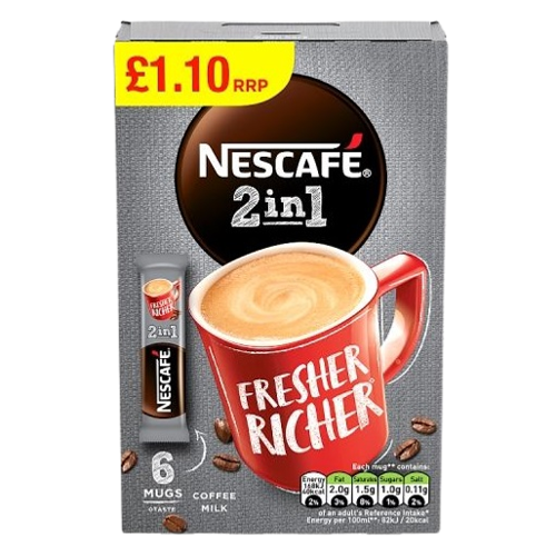 Nescafe 2in1 Instant Coffee Sachets PMP £1.10 6 x 10g