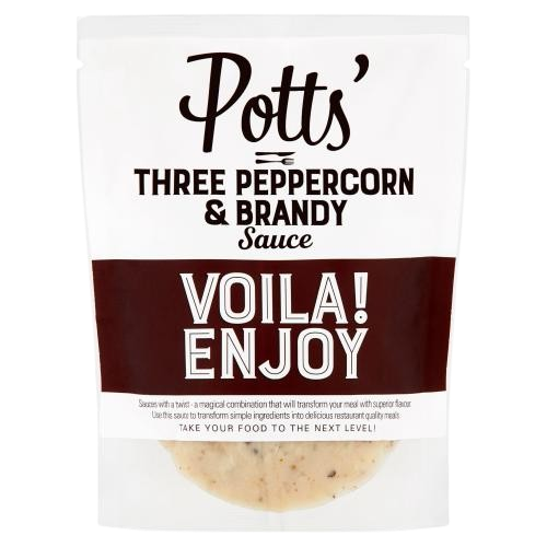 Potts Three Peppercorn Sauce With Brandy 250g