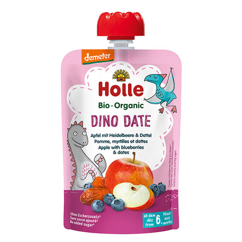 Holle Organic Pouch Dino Date Pouch Apple With Blueberries & Dates 100g