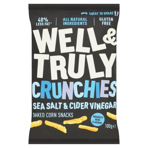 Well & Truly Crunchies Sea Salt & Cider Vinegar Baked Corn Snacks 100g