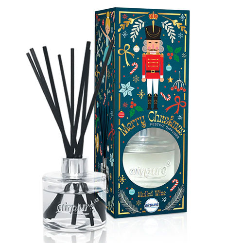 Air Pure Reed Diffuser Nutcracker Mulled Wine 8 Black Sticks 100ml