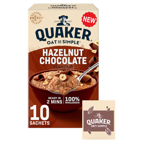 Quaker Hazelnut Chocolate Porridge Sachets Oats So Simple 10 x 36g