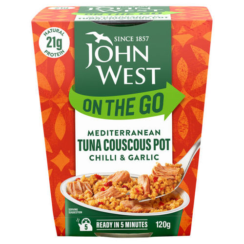 John West On The Go Mediterranean Chilli & Garlic Tuna Couscous Pot 120G