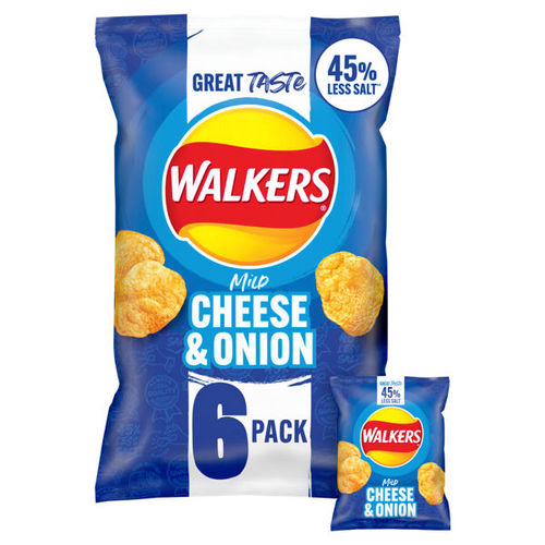 Walkers Less Salt Mild Cheese & Onion Multipack Crisps 6 x 25g