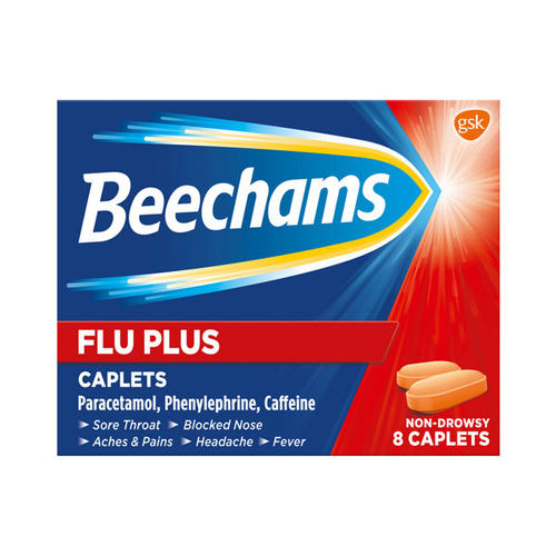 Beechams Flu Plus Cold and Flus Caplets, Pain and Congestion Relief, 8s