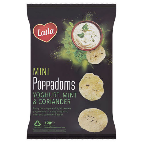 Laila Mini Poppadoms Yoghurt, Mint & Coriander 75g