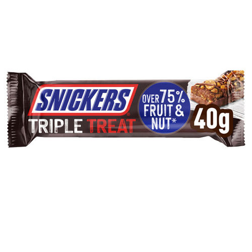 Snickers Triple Treat Fruit & Nut Chocolate Bar Snack 40g