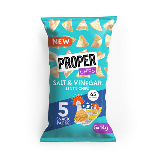 Proper Chips Salt & Vinegar Lentil Chips 5 x 14g (70g) We Get Any Stock
