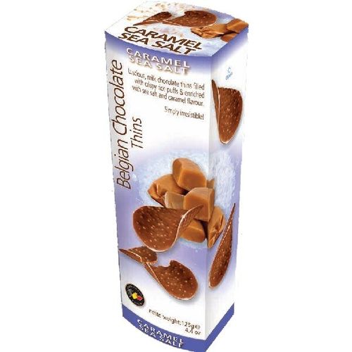 Belgian Chocolate Thins Caramel Sea Salt 125g