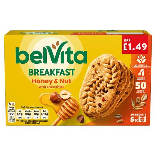 Belvita 20 Breakfast Honey & Nut with Choc Chips Biscuits Pm £1.49 225g