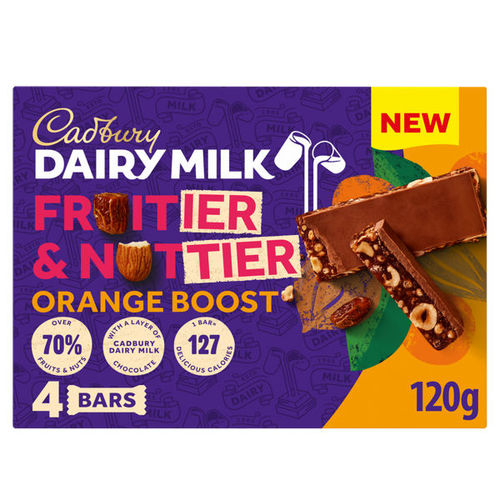 Cadbury Dairy Milk Fruitier & Nuttier Orange Boost Chocolate Bar 4 Pack Multipack 120g