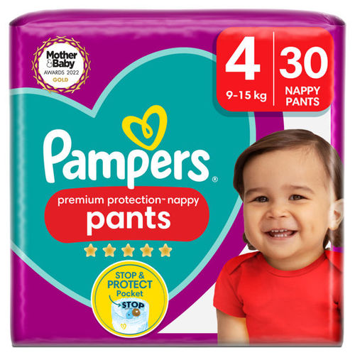 Pampers Premium Protection Nappy Pants Size 4, 30 Nappies, 9kg - 15kg, Essential Pack