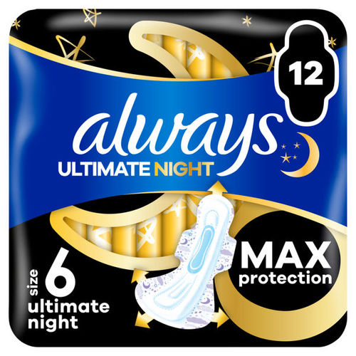 Always Sanitary Towels Ultimate Night (Size 6) Wings X12 Pads