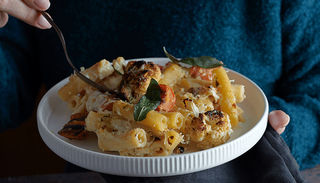 Comforting cauliflower cheese root veg alfredo bake