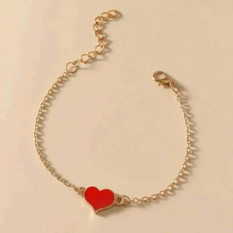 Minimalist Red Enamel Heart Charm Bracelet - 2