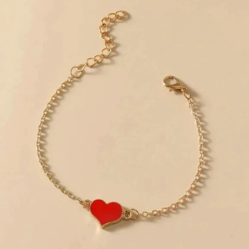 Minimalist Red Enamel Heart Charm Bracelet thumbnail 2
