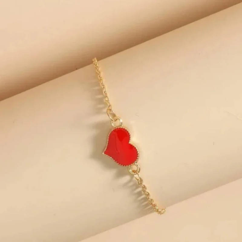 Minimalist Red Enamel Heart Charm Bracelet - 4