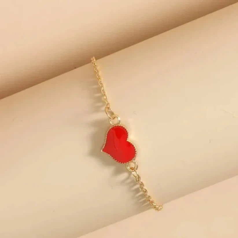 Minimalist Red Enamel Heart Charm Bracelet thumbnail 4