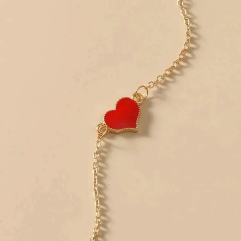 Minimalist Red Enamel Heart Charm Bracelet thumbnail 3