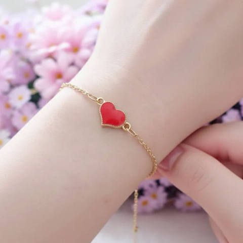 Minimalist Red Enamel Heart Charm Bracelet