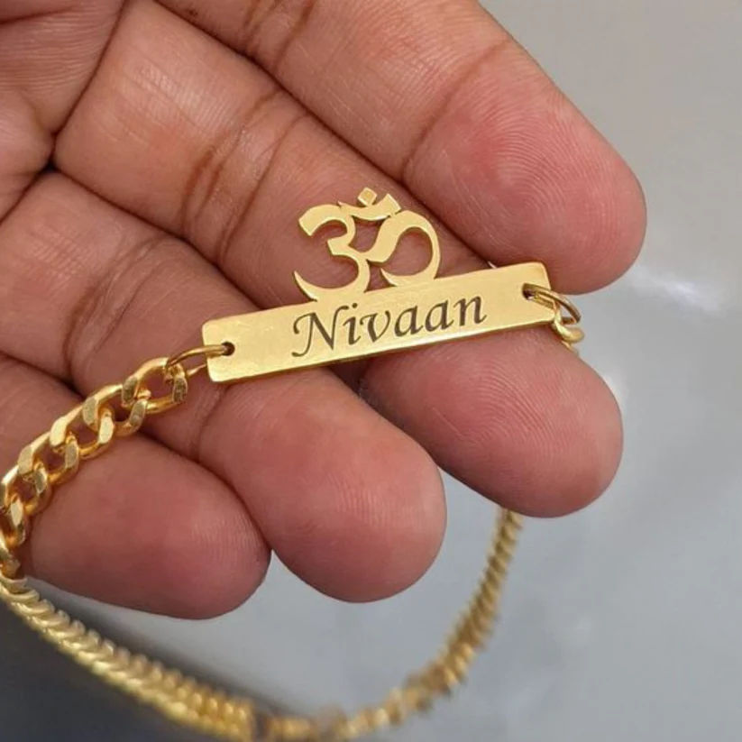 Custom 'Om' Symbol Name Bracelet - Image 1