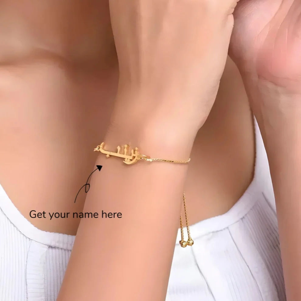 Arabic Name Bracelet With Adjustable Bead Chain thumbnail 2