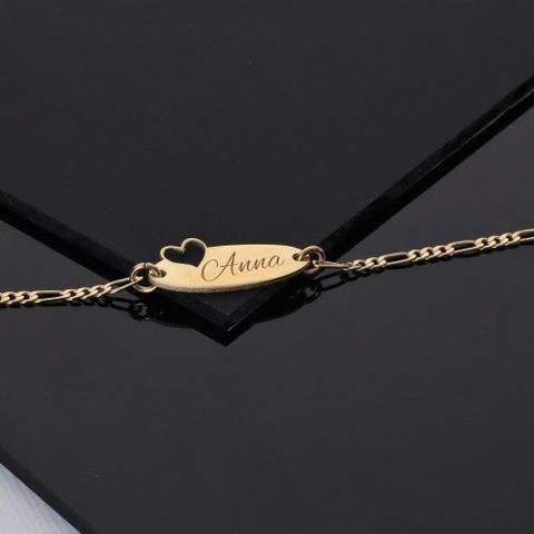 Engraved Name Bar Bracelet with Small Heart Detail