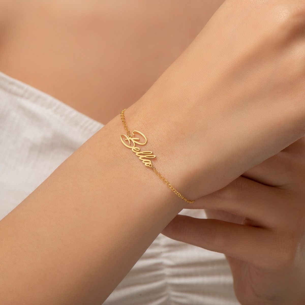 Name Bracelet with Heart Side Charms