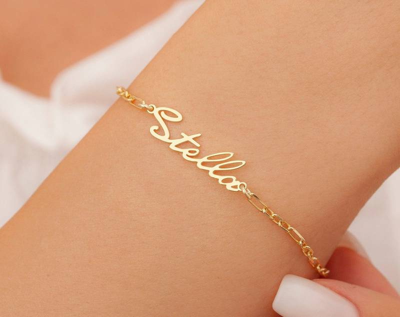 Name Bracelet with Heart Side Charms - 1