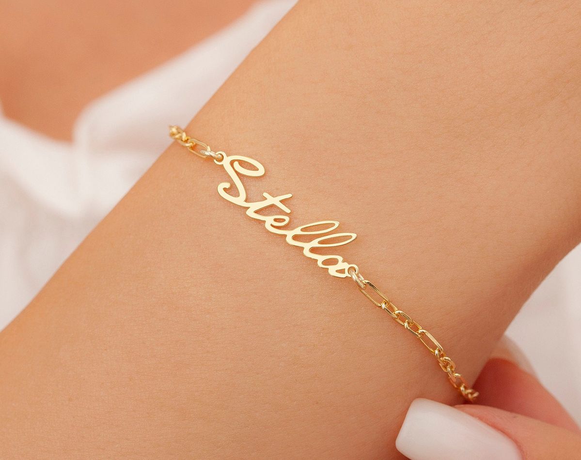 Name Bracelet with Heart Side Charms thumbnail 2