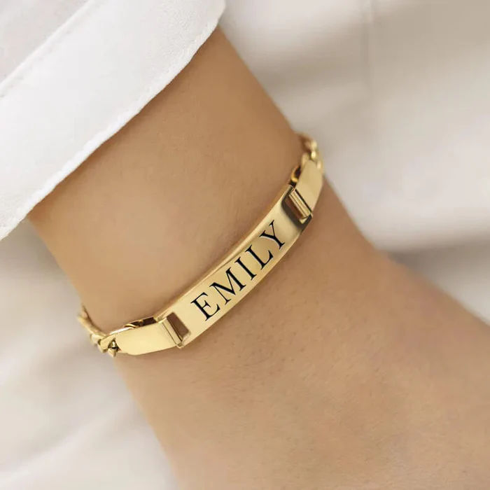 Modern Custom Engraved Wide Bar Link Bracelet thumbnail 2