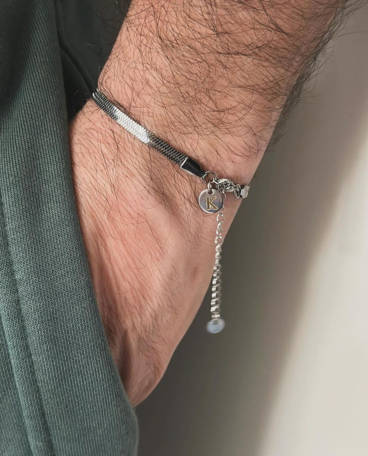 Silver Disc Initial Bracelet With Adjustable Chain Detail - Image 1