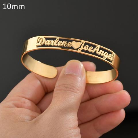 Open Cuff Bracelet With Cutout Name and Heart Detail