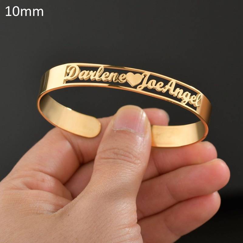 Open Cuff Bracelet With Cutout Name and Heart Detail - 1