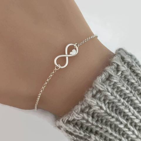 Infinity Symbol Bracelet With Small Heart On Fine Chain