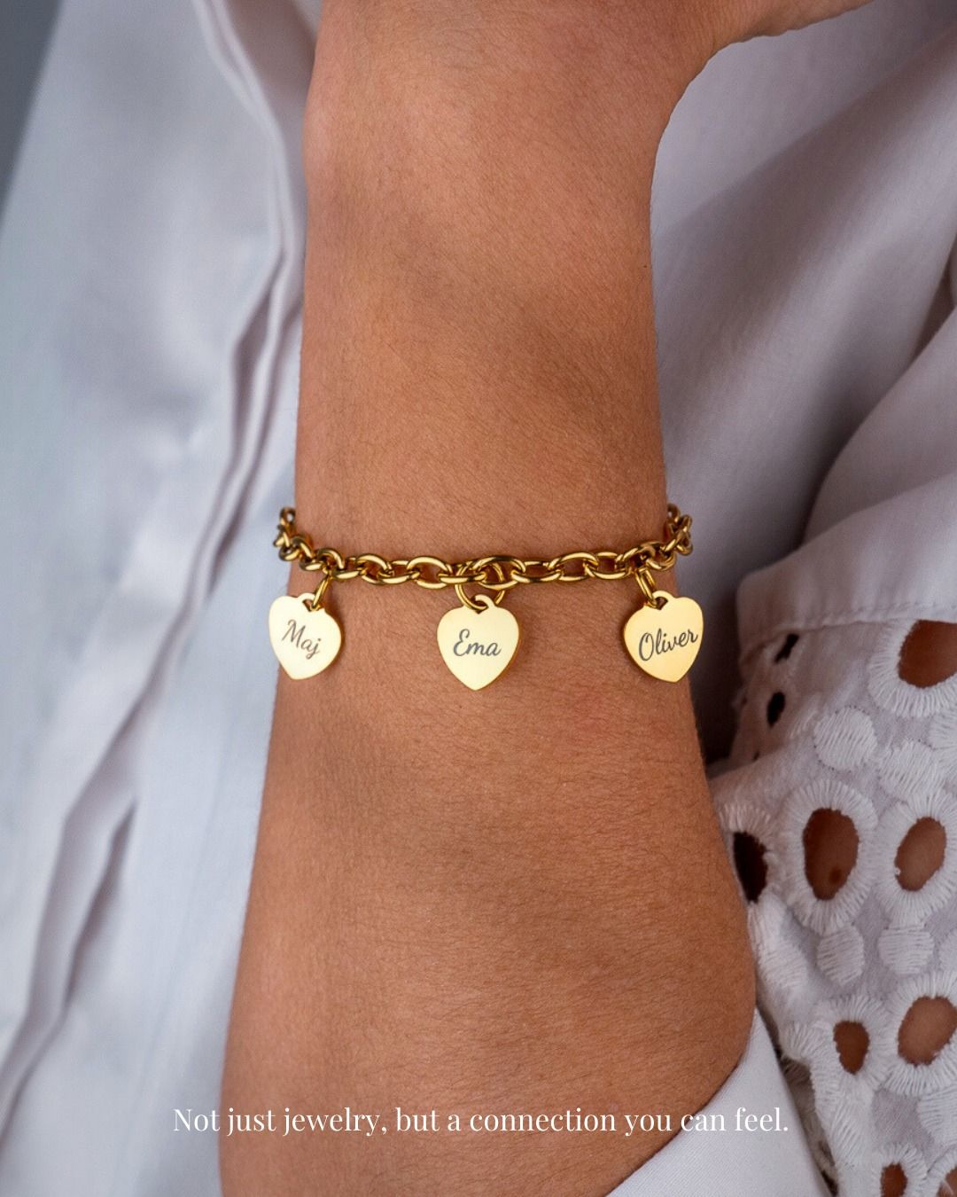 Personalized Name Heart Charm Bracelet Gold Plated