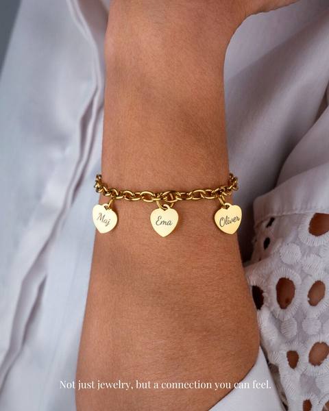 Personalized Name Heart Charm Bracelet Gold Plated